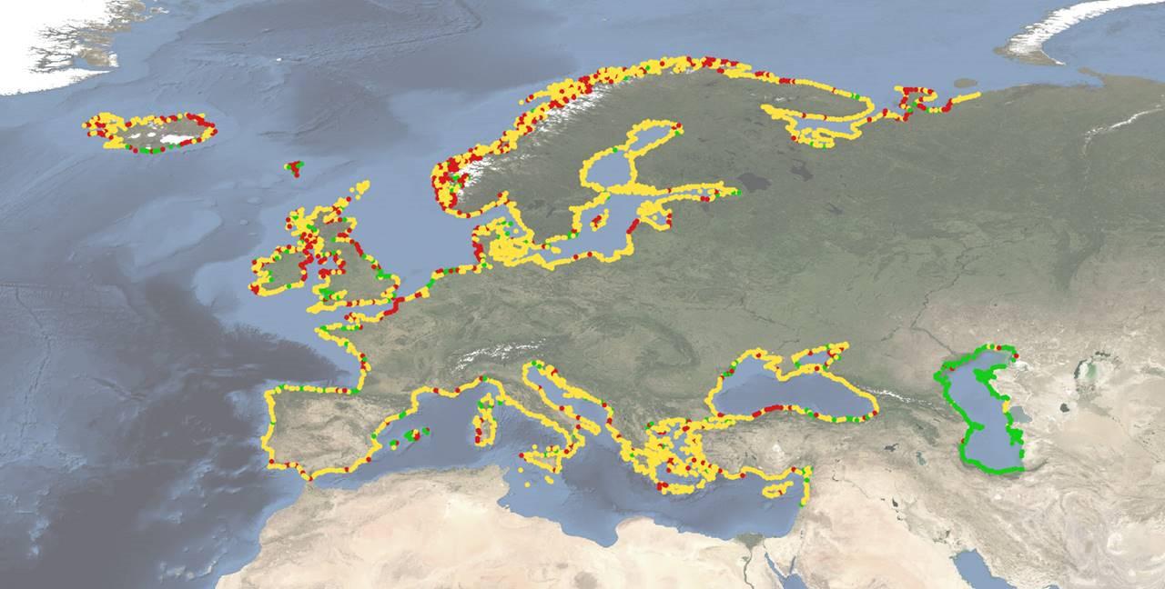 Pan-European overview map shoreline migration